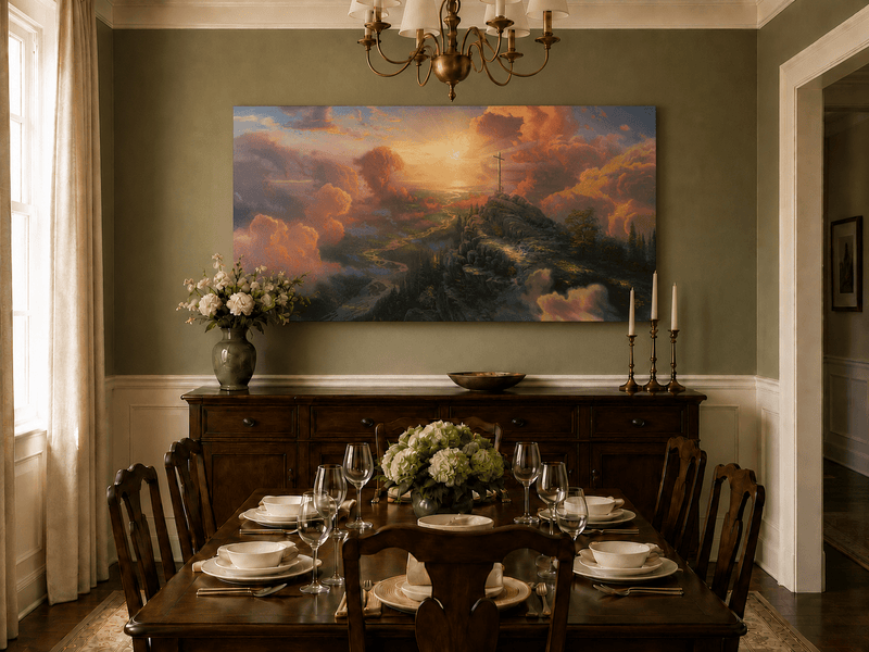 Landscape Oil Painting - Mountain Cross with Sunset Clouds