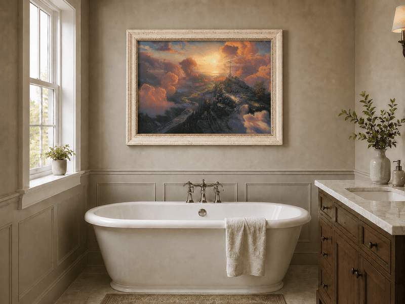 Landscape Oil Painting - Mountain Cross with Sunset Clouds