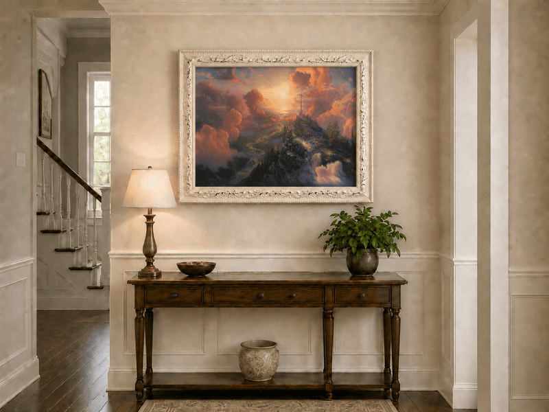 Landscape Oil Painting - Mountain Cross with Sunset Clouds