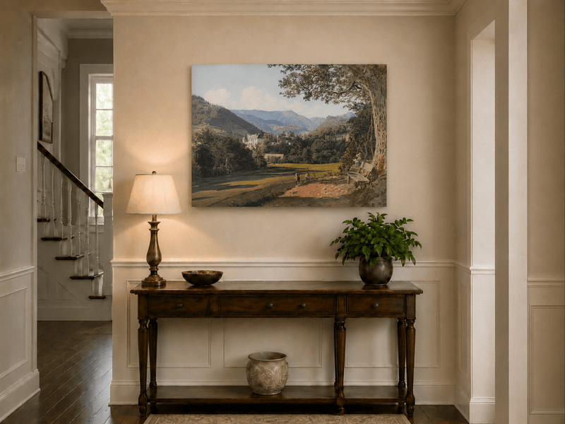 Landscape Oil Painting - Mountain Estate View by the Quiet Lake