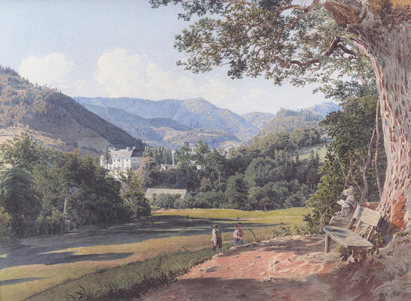 Hand-painted mountain estate view by the quiet lake landscape oil painting on canvas