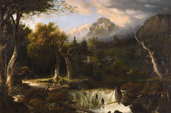 Landscape Oil Painting - Mountain Forest Waterfall Valley Scene - Oil Painting Haven