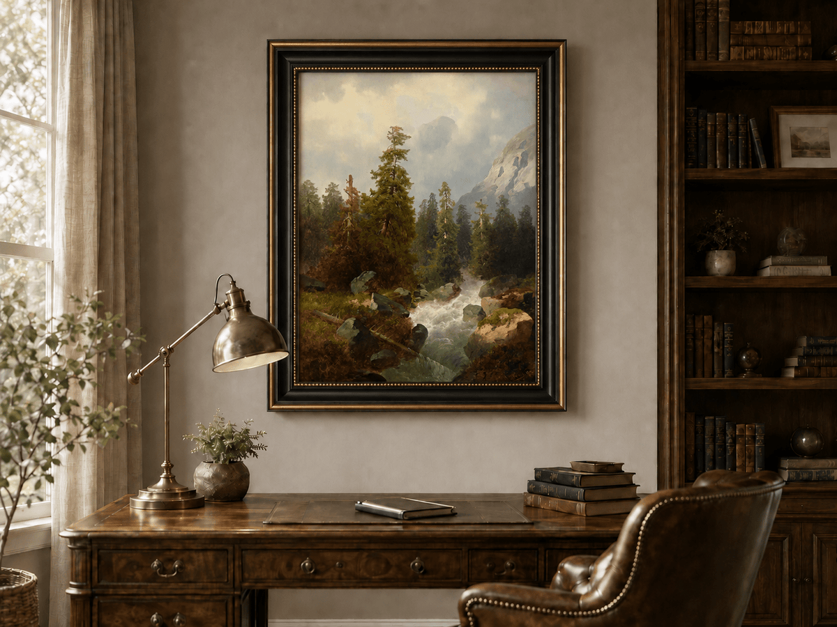 Landscape Oil Painting - Mountain Forest with Flowing Stream