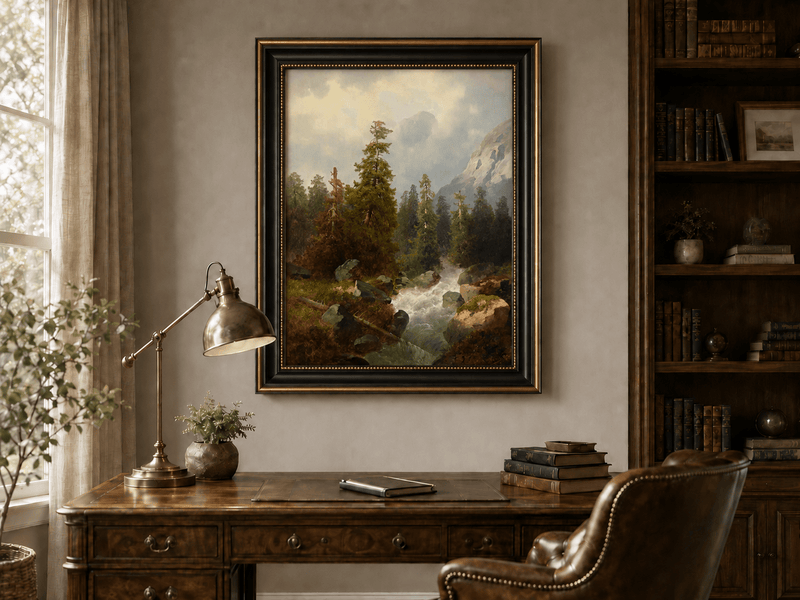 Landscape Oil Painting - Mountain Forest with Flowing Stream