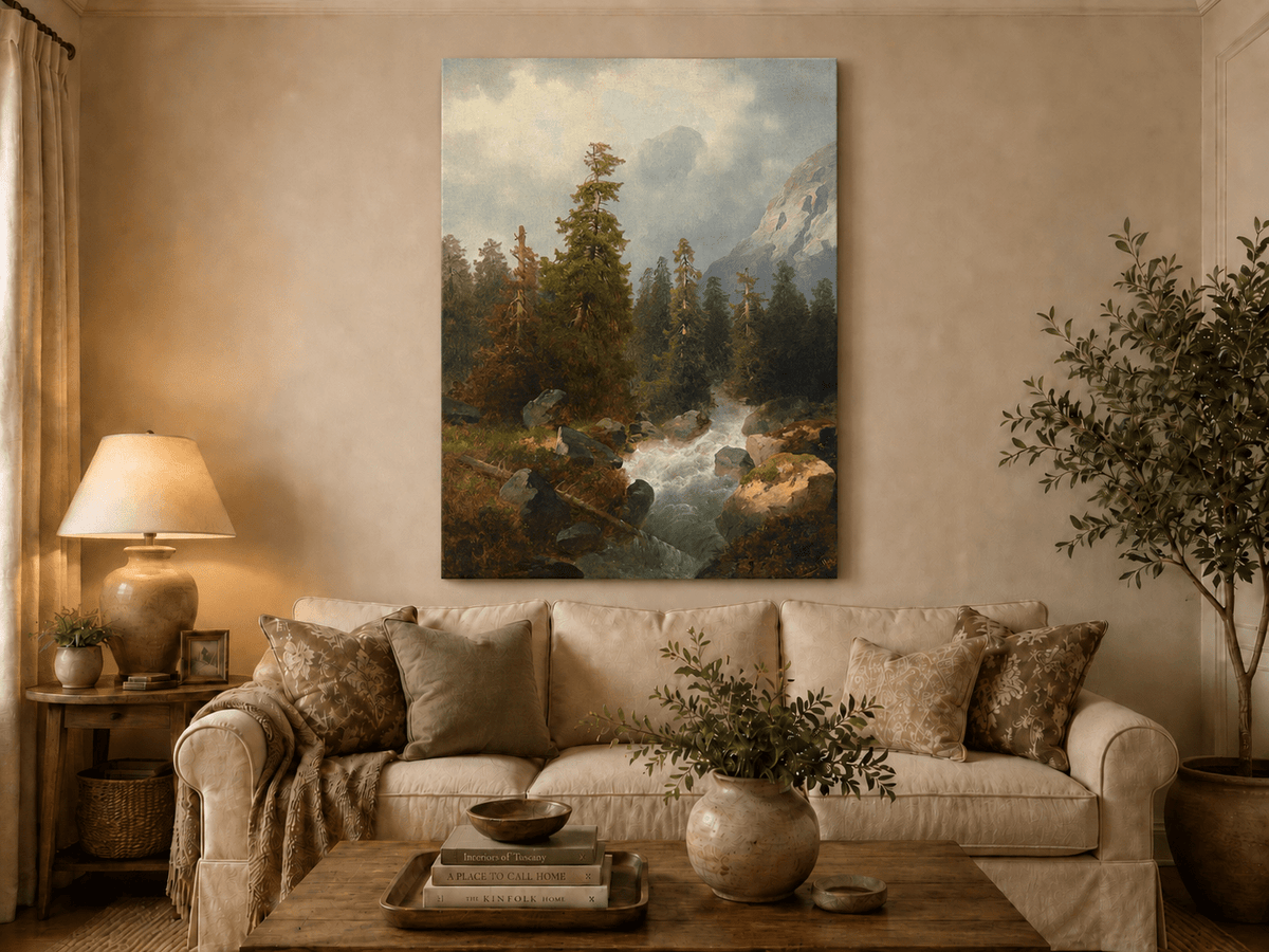 Landscape Oil Painting - Mountain Forest with Flowing Stream