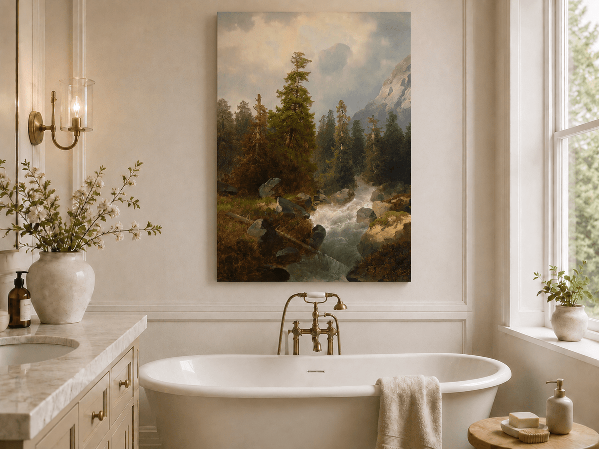 Landscape Oil Painting - Mountain Forest with Flowing Stream