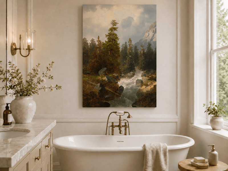 Landscape Oil Painting - Mountain Forest with Flowing Stream