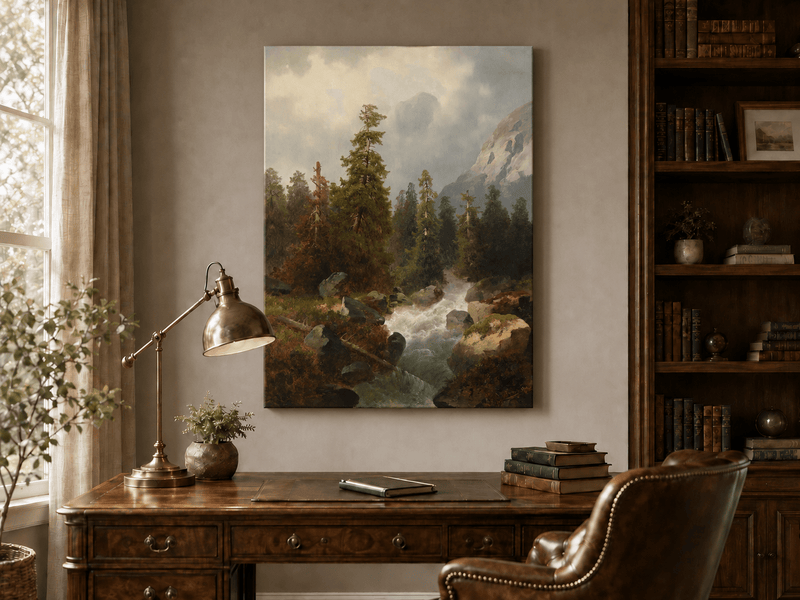 Landscape Oil Painting - Mountain Forest with Flowing Stream