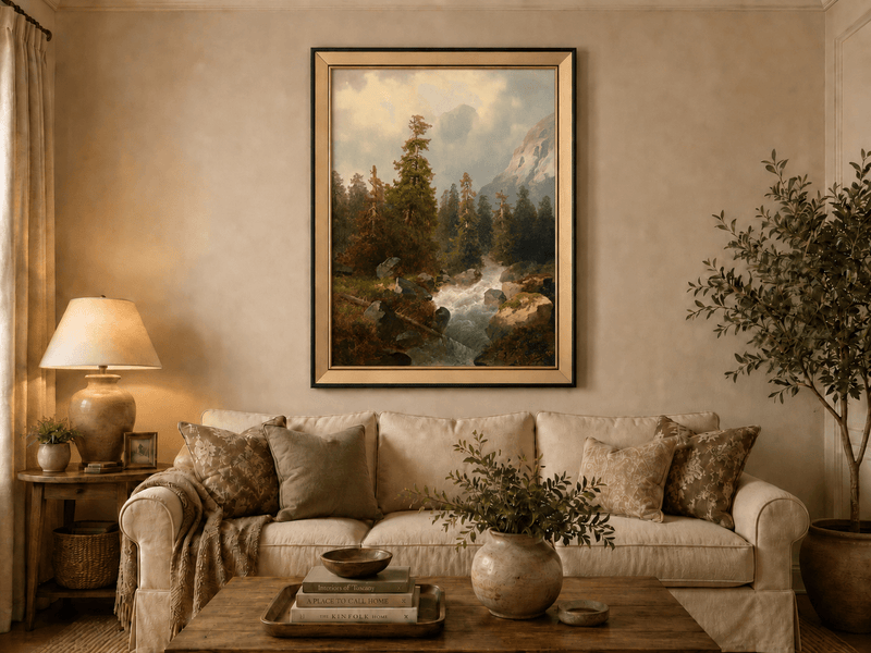 Landscape Oil Painting - Mountain Forest with Flowing Stream