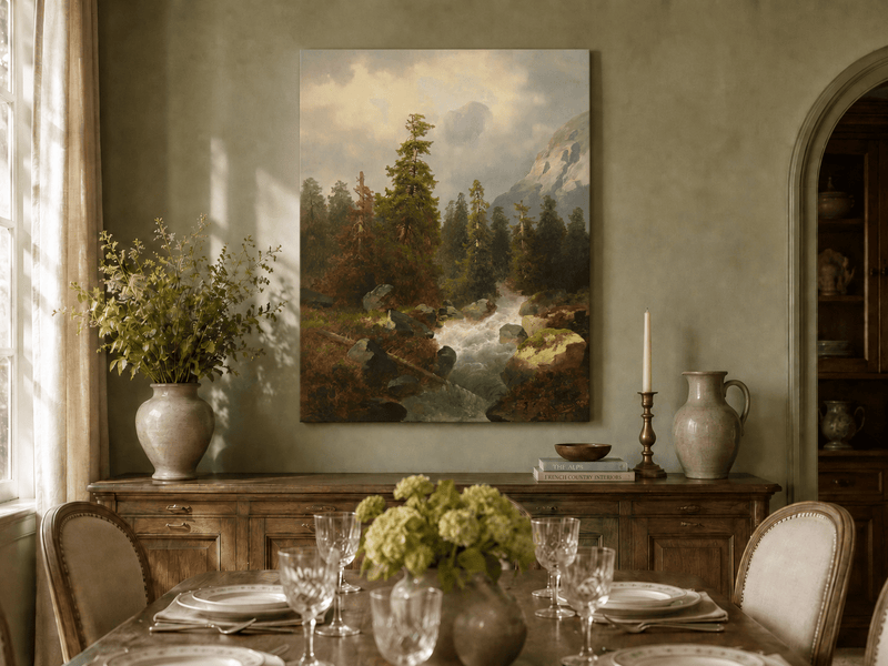 Landscape Oil Painting - Mountain Forest with Flowing Stream