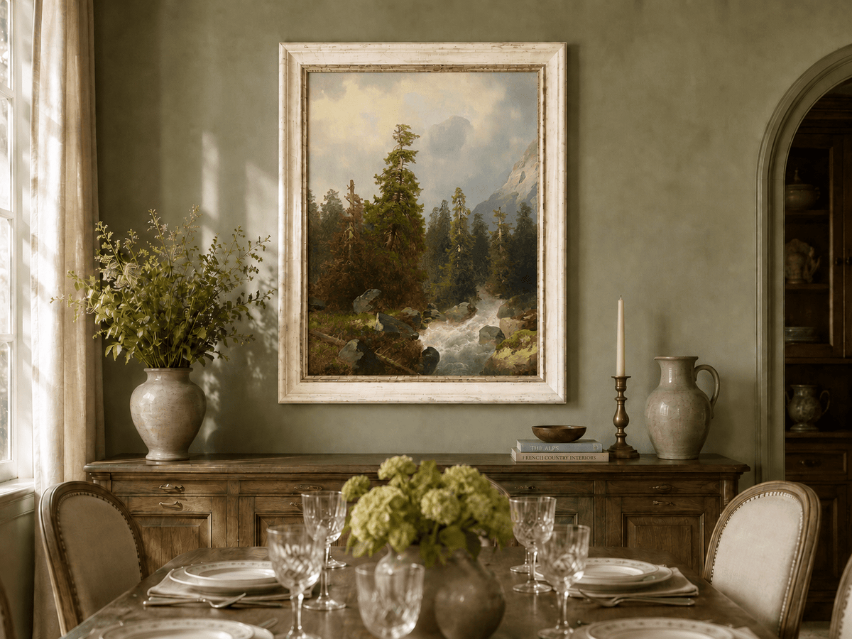 Landscape Oil Painting - Mountain Forest with Flowing Stream