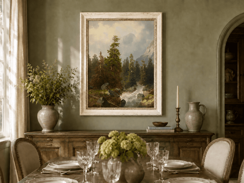 Landscape Oil Painting - Mountain Forest with Flowing Stream