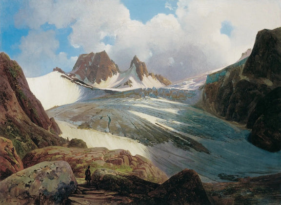 Landscape Oil Painting - Mountain Glacier with Figure - Oil Painting Haven
