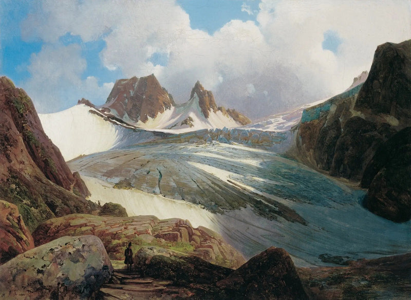 Landscape Oil Painting - Mountain Glacier with Figure - Oil Painting Haven