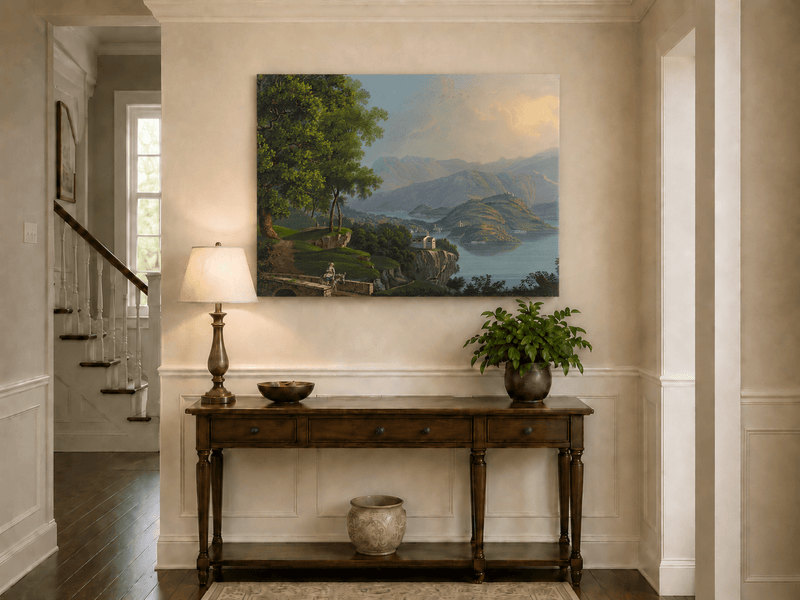 Landscape Oil Painting - Mountain Lake and Island Vista