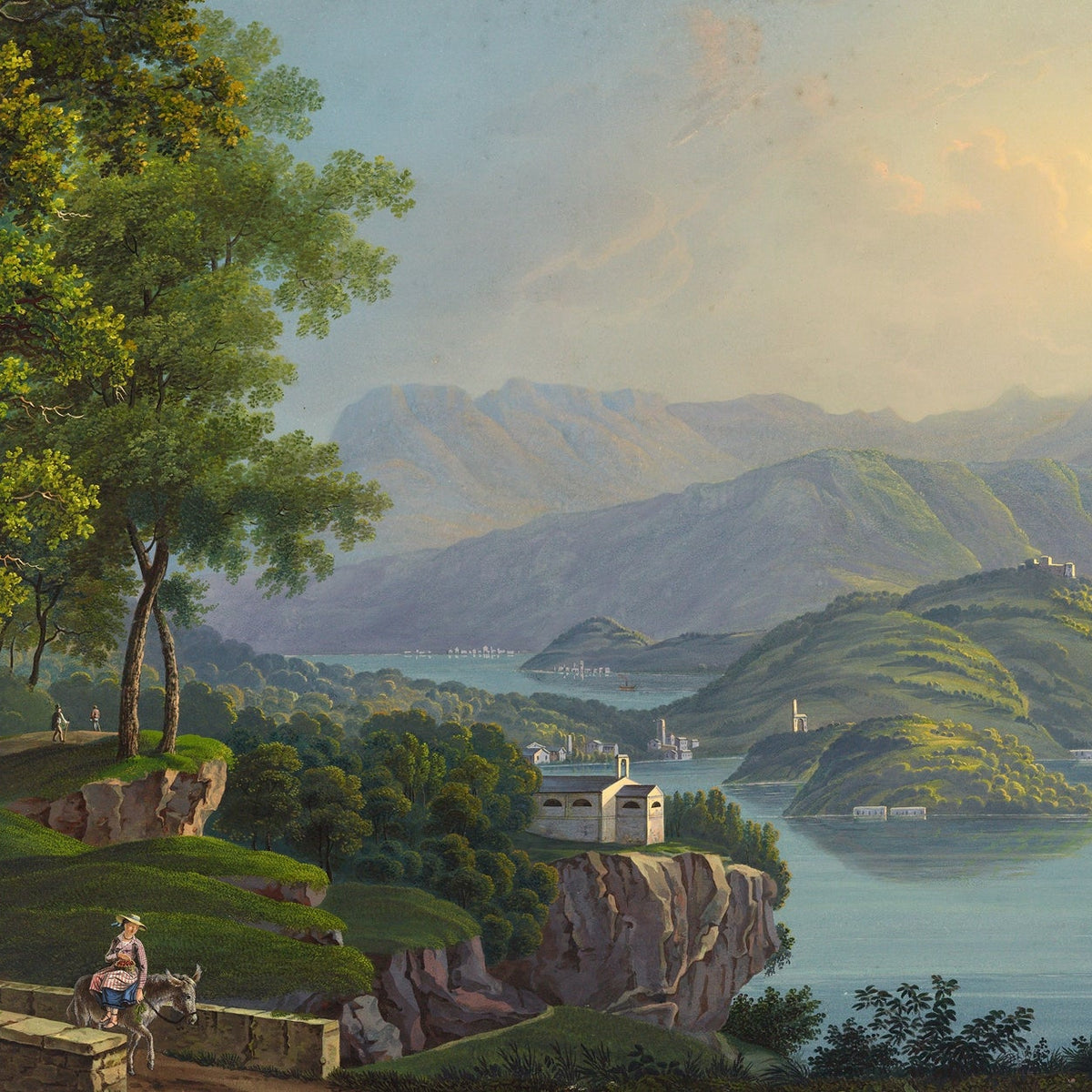 Landscape Oil Painting - Mountain Lake and Island Vista - Oil Painting Haven