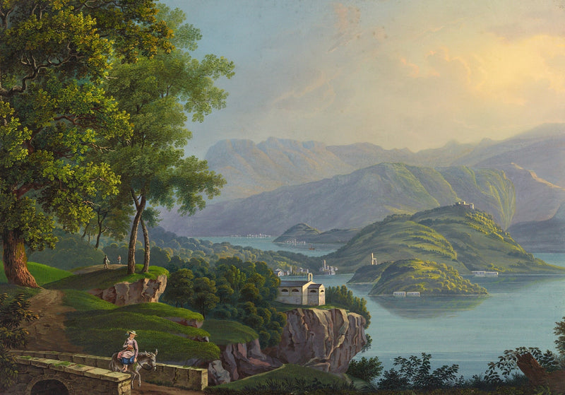 Landscape Oil Painting - Mountain Lake and Island Vista - Oil Painting Haven