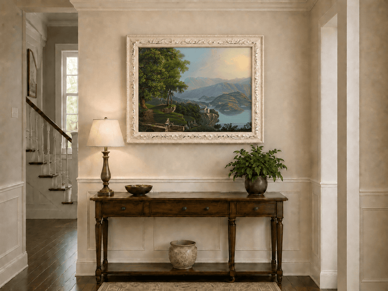 Landscape Oil Painting - Mountain Lake and Island Vista