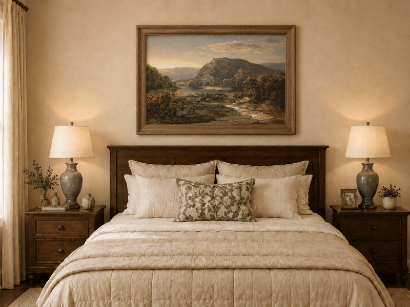 Landscape Oil Painting - Mountain Lake at Golden Sunset