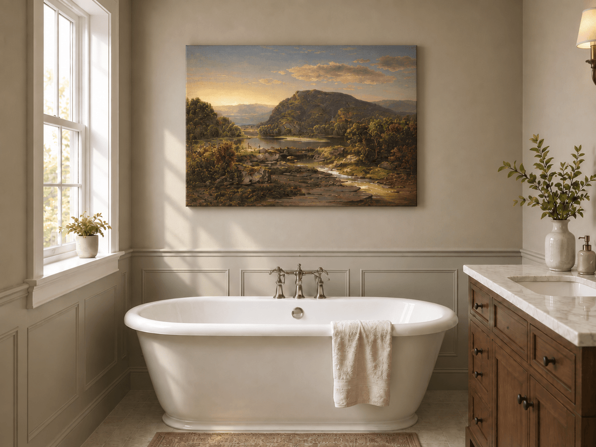 Landscape Oil Painting - Mountain Lake at Golden Sunset