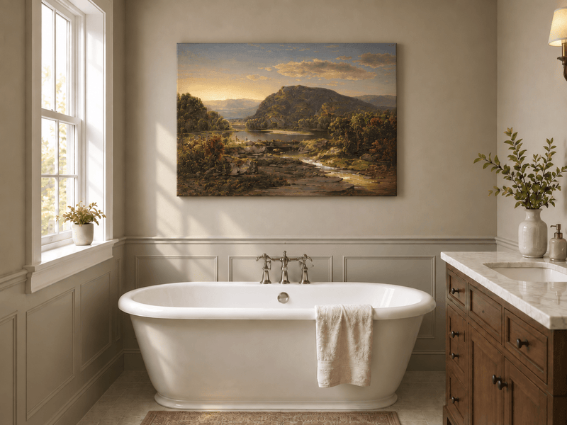 Landscape Oil Painting - Mountain Lake at Golden Sunset