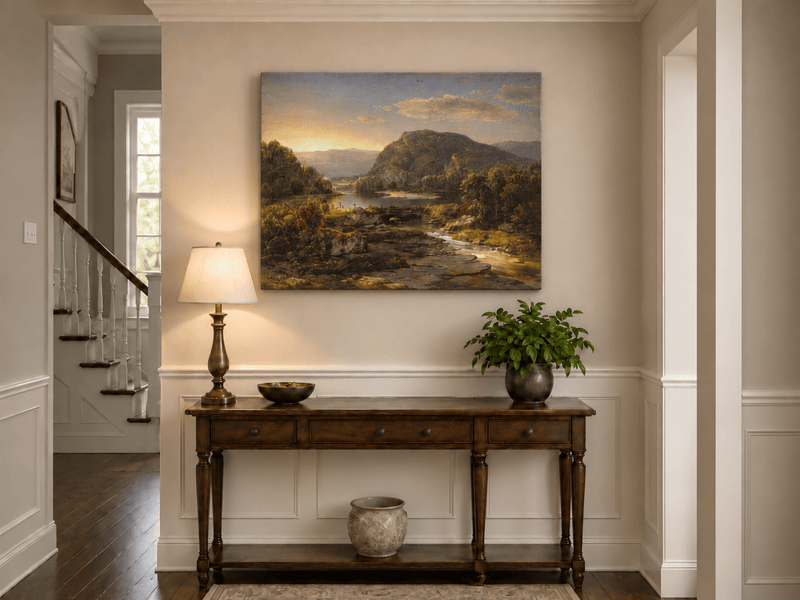 Landscape Oil Painting - Mountain Lake at Golden Sunset