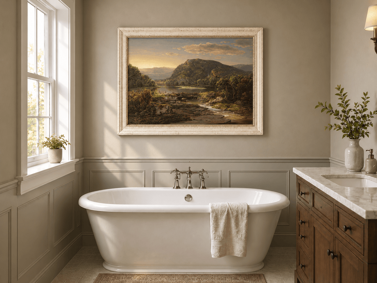 Landscape Oil Painting - Mountain Lake at Golden Sunset