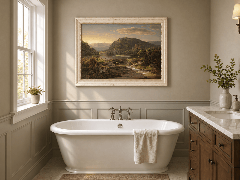 Landscape Oil Painting - Mountain Lake at Golden Sunset