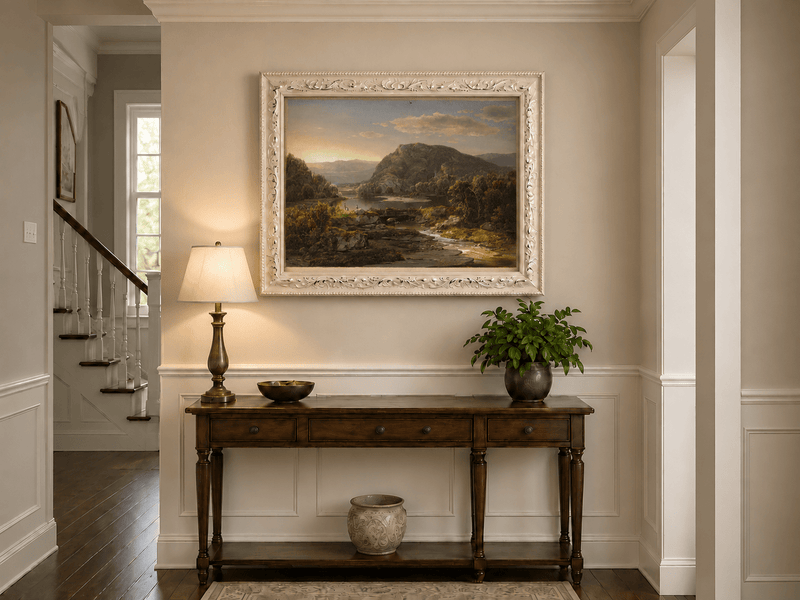 Landscape Oil Painting - Mountain Lake at Golden Sunset