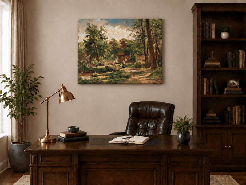 Landscape Oil Painting - Mountain Lake at Golden Sunset