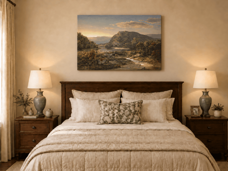 Landscape Oil Painting - Mountain Lake at Golden Sunset
