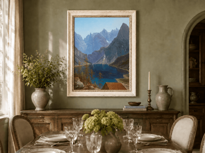 Landscape Oil Painting - Mountain Lake Jagged Peaks & Turquoise