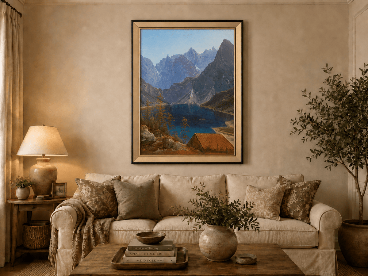 Landscape Oil Painting - Mountain Lake Jagged Peaks & Turquoise