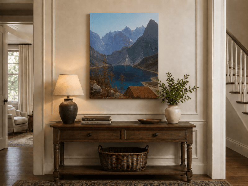 Landscape Oil Painting - Mountain Lake Jagged Peaks & Turquoise