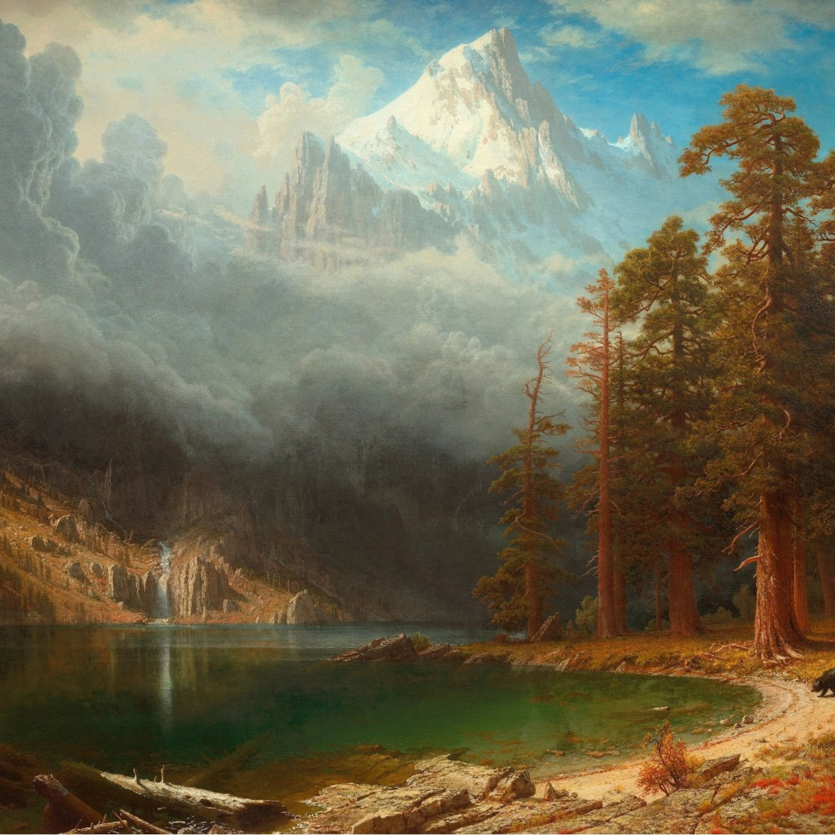 Landscape Oil Painting - Mountain Lake, Redwoods & Bear - Oil Painting Haven