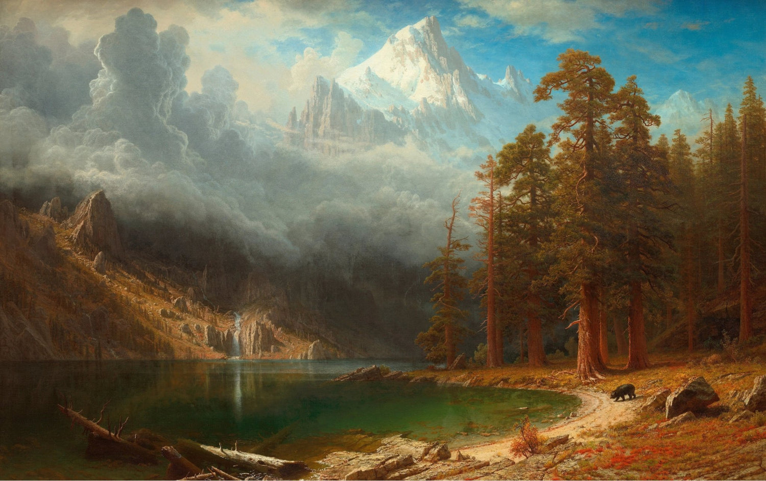 Landscape Oil Painting - Mountain Lake, Redwoods & Bear - Oil Painting Haven