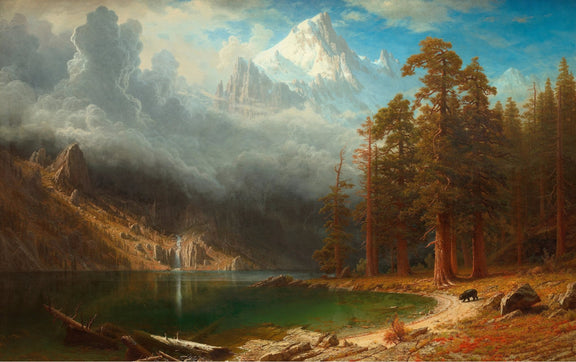 Landscape Oil Painting - Mountain Lake, Redwoods & Bear - Oil Painting Haven