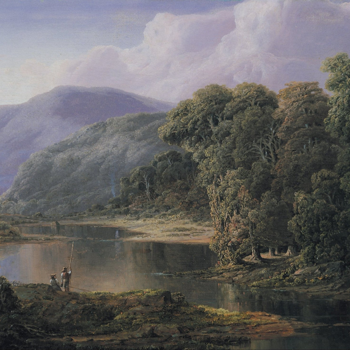 Hand-painted mountain lake with forest reflections landscape oil painting on canvas