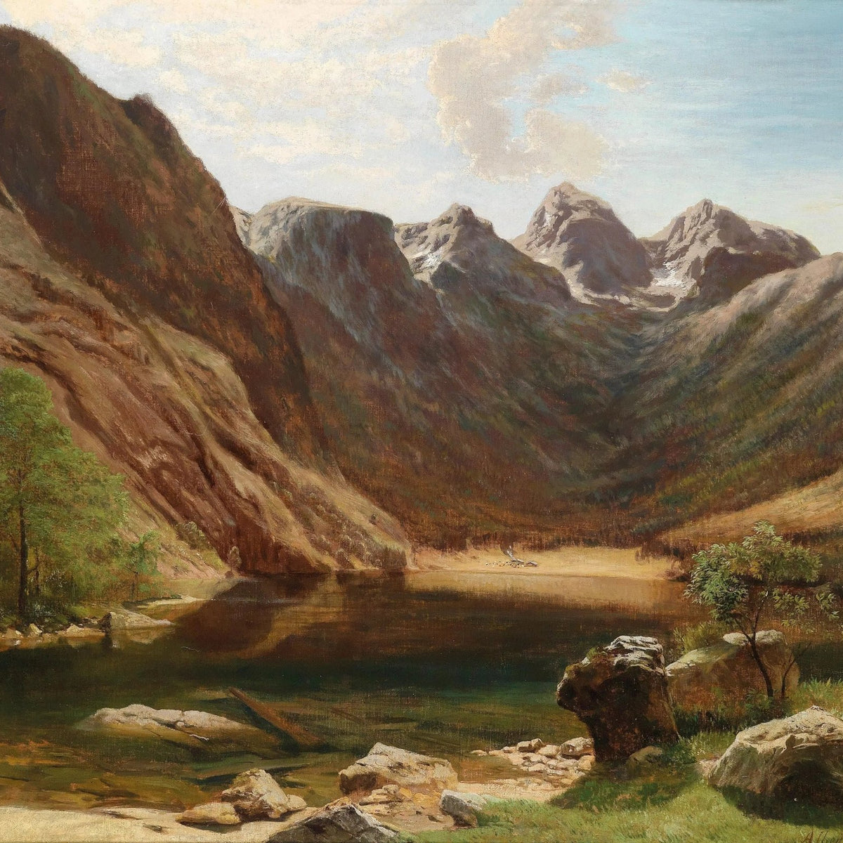 Landscape Oil Painting - Mountain Lake with Rocks & Trees - Oil Painting Haven