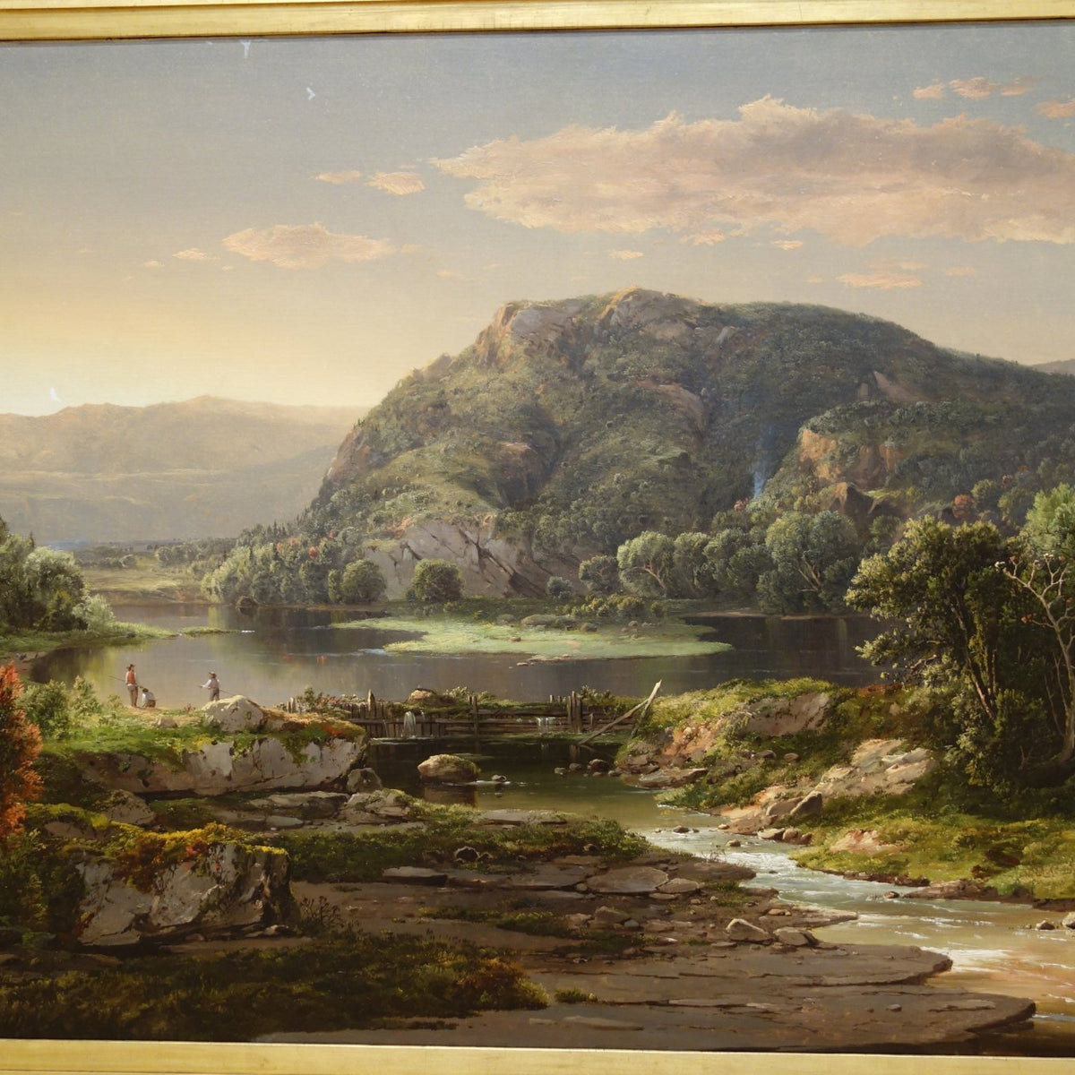 Landscape Oil Painting - Mountain Lake with Rustic Bridge - Oil Painting Haven