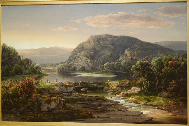 Landscape Oil Painting - Mountain Lake with Rustic Bridge - Oil Painting Haven