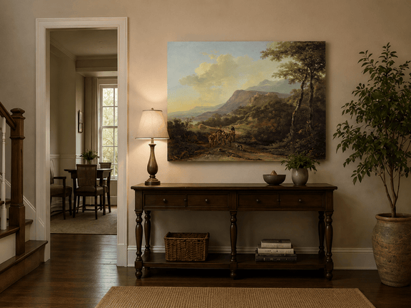 Mountain pass landscape painting shown as decorative oil wall art.