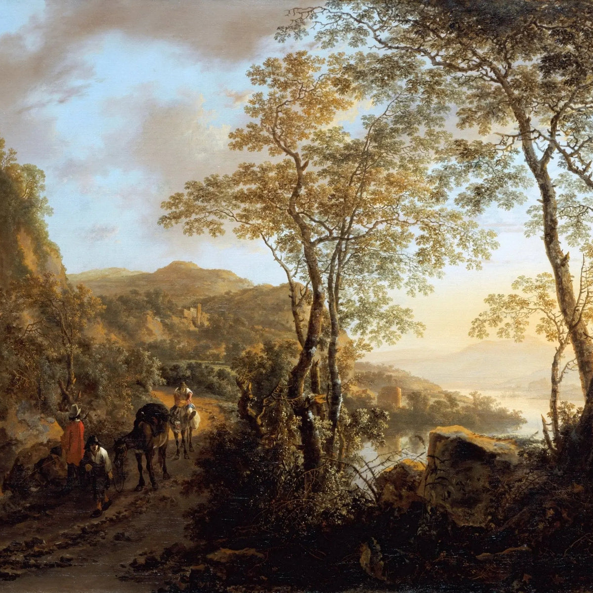 Landscape Oil Painting - Mountain Path with Figures and Horses - Oil Painting Haven