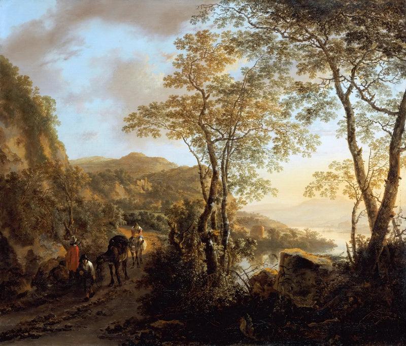 Landscape Oil Painting - Mountain Path with Figures and Horses - Oil Painting Haven