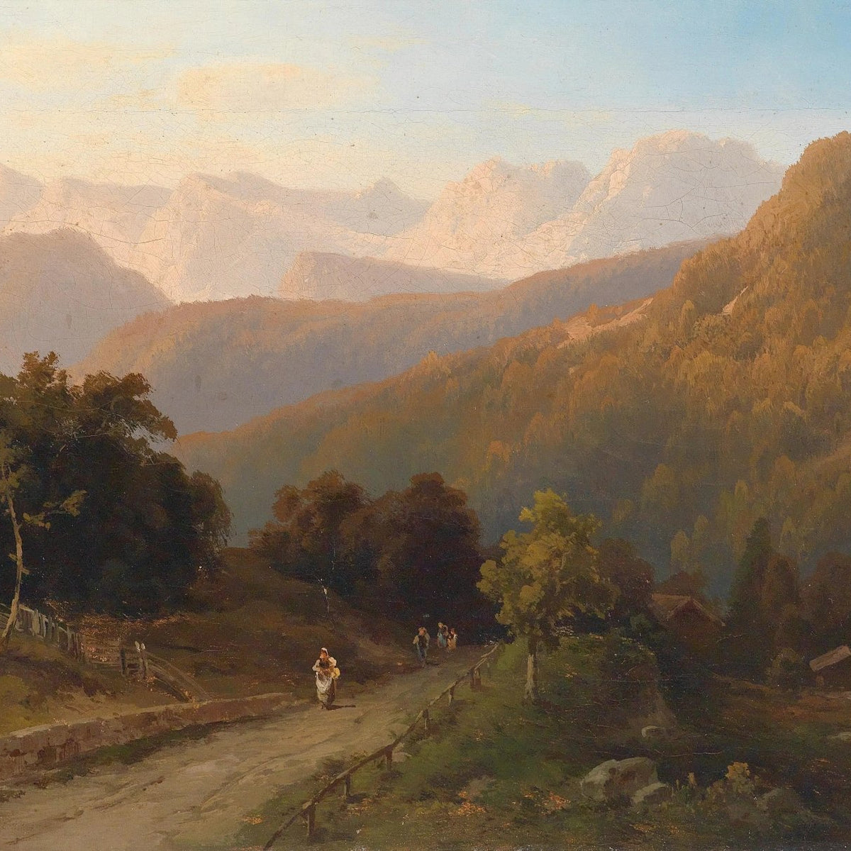 Landscape Oil Painting - Mountain Path with Figures & Trees - Oil Painting Haven