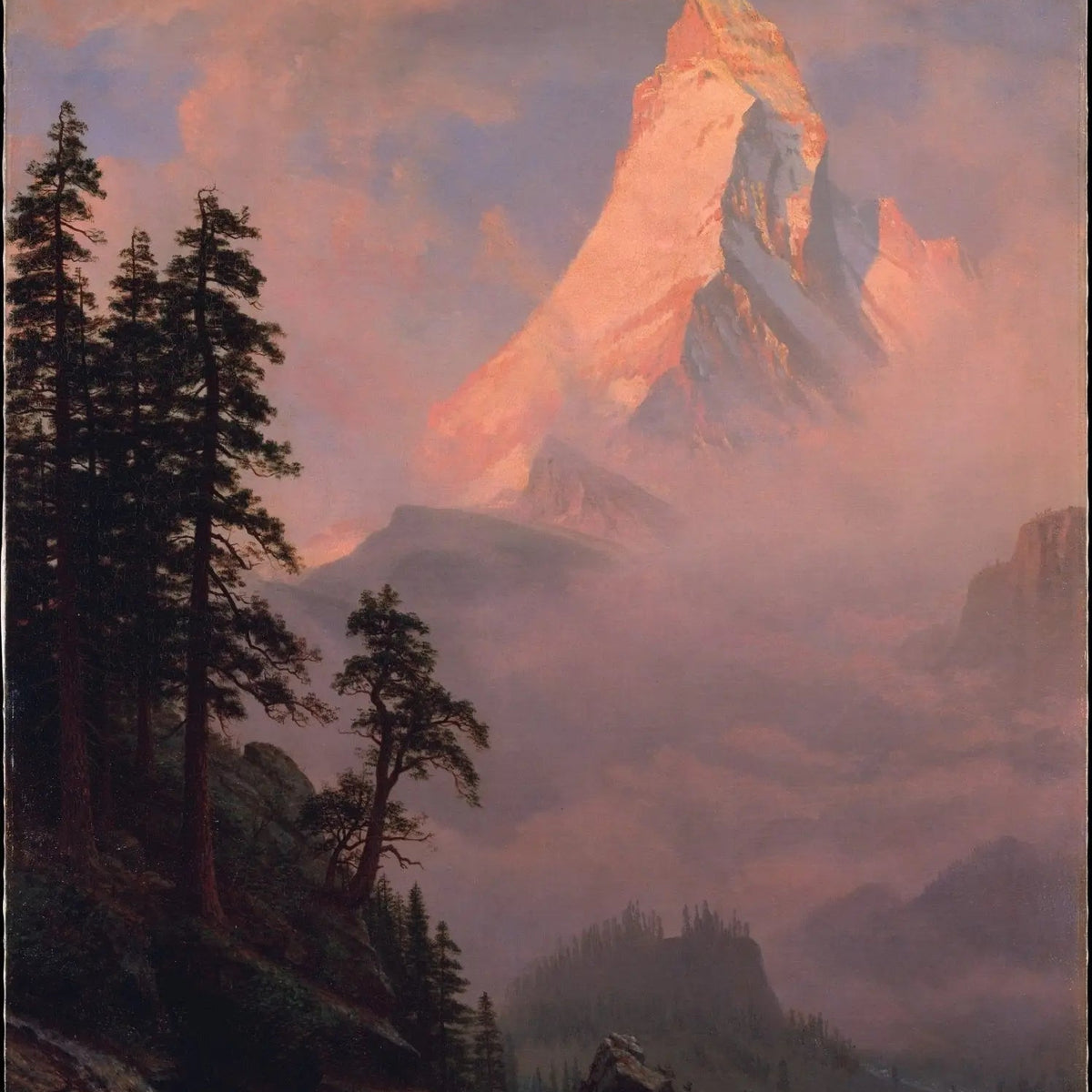 Landscape Oil Painting - Mountain Peak with Forest and Mist Wall Art - Oil Painting Haven
