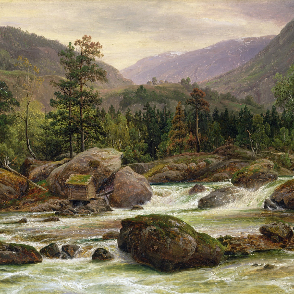 Landscape Oil Painting - Mountain River Rapids and Forest Valley - Oil Painting Haven