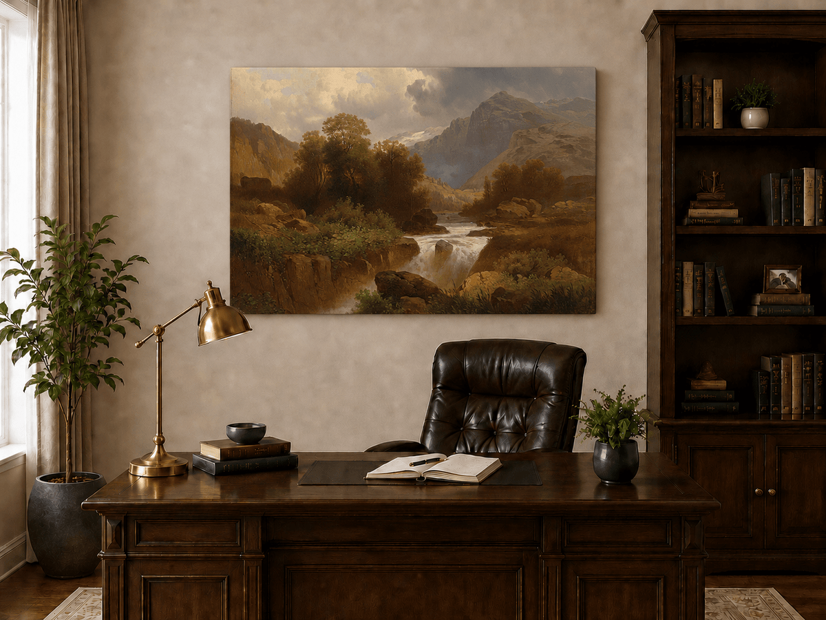 Landscape Oil Painting - Mountain Stream and Canyon