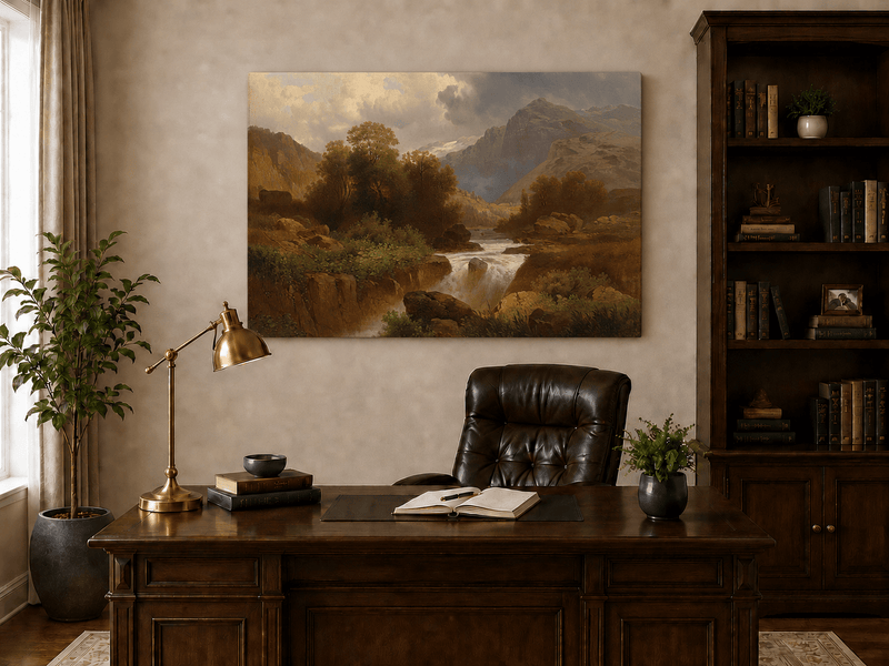 Landscape Oil Painting - Mountain Stream and Canyon