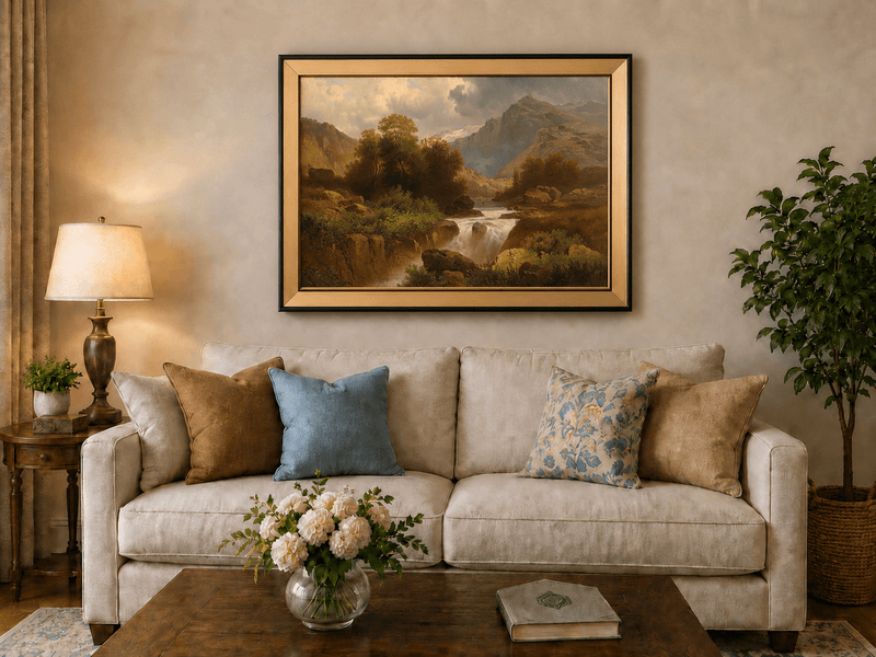 Landscape Oil Painting - Mountain Stream and Canyon